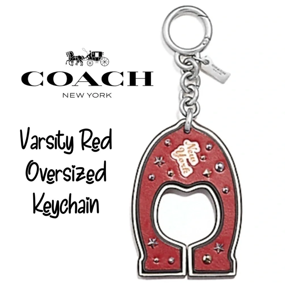 COACH VARSITY C BAG CHARM (F23585) SILVER/TRUE RIVETED RED KEY CHAIN KEYCHAIN